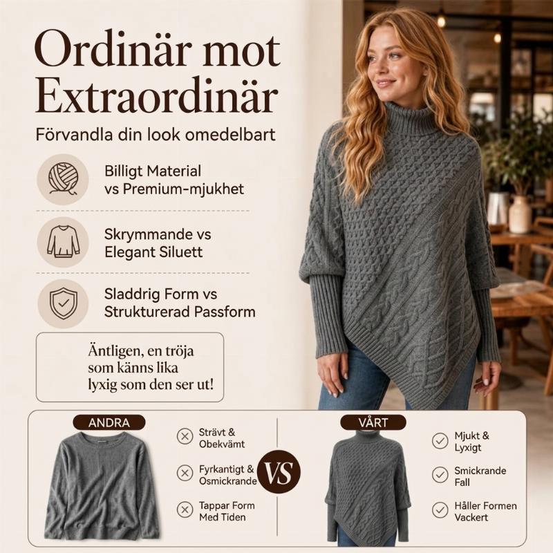 Nyhetserbjudande✨|Mysig kabelstickad ponchotröja för kvinnor – elegant värme för höst och vinter