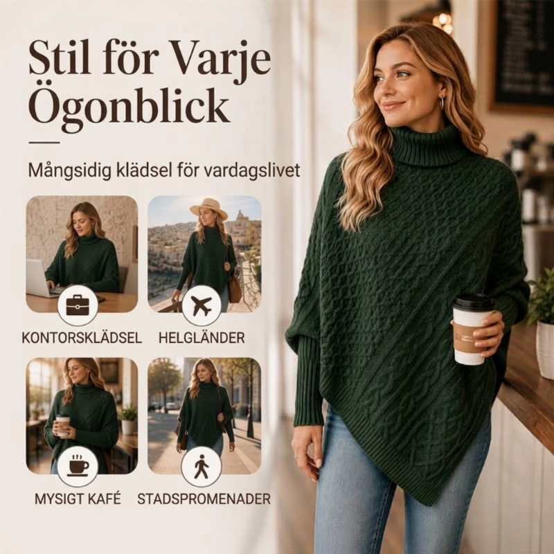 Nyhetserbjudande✨|Mysig kabelstickad ponchotröja för kvinnor – elegant värme för höst och vinter