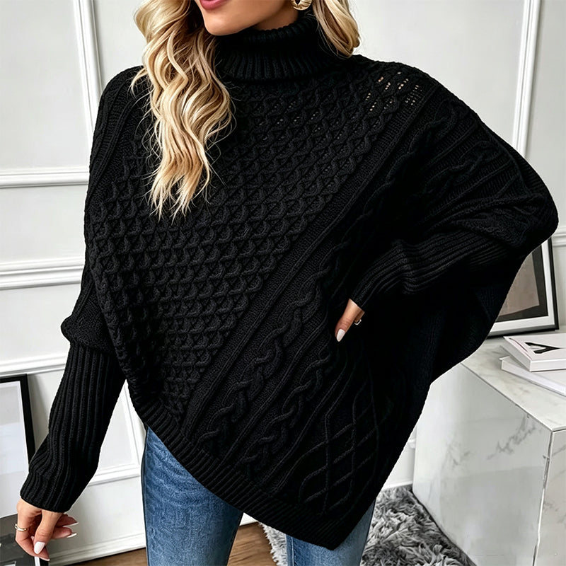 Nyhetserbjudande✨|Mysig kabelstickad ponchotröja för kvinnor – elegant värme för höst och vinter
