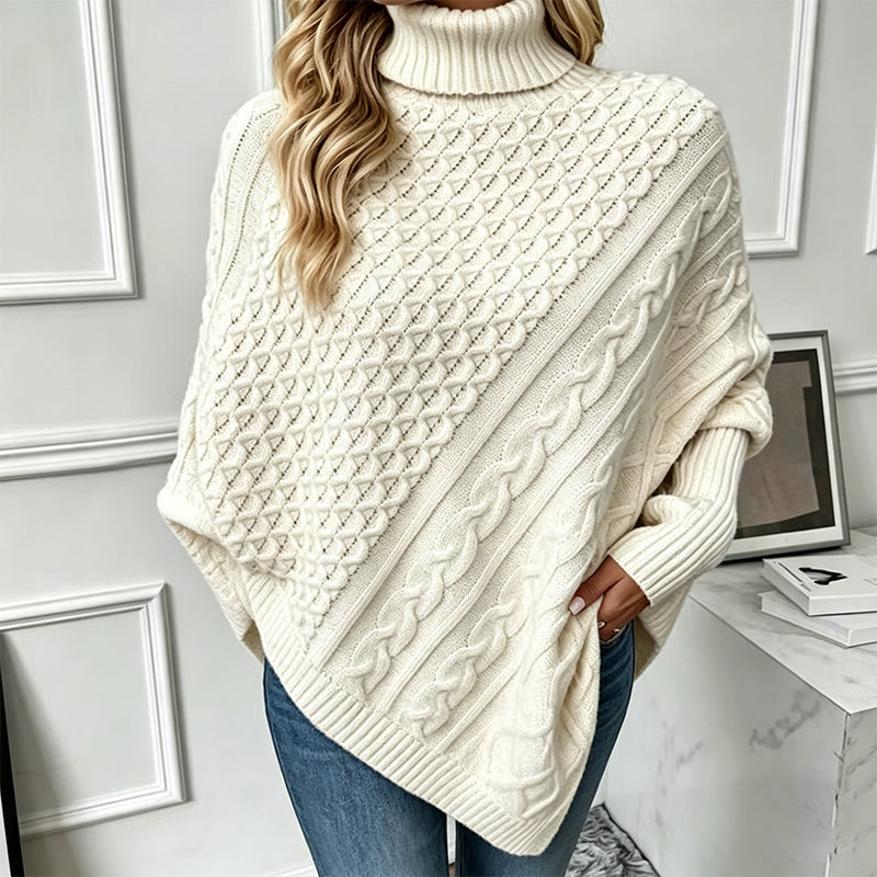Nyhetserbjudande✨|Mysig kabelstickad ponchotröja för kvinnor – elegant värme för höst och vinter