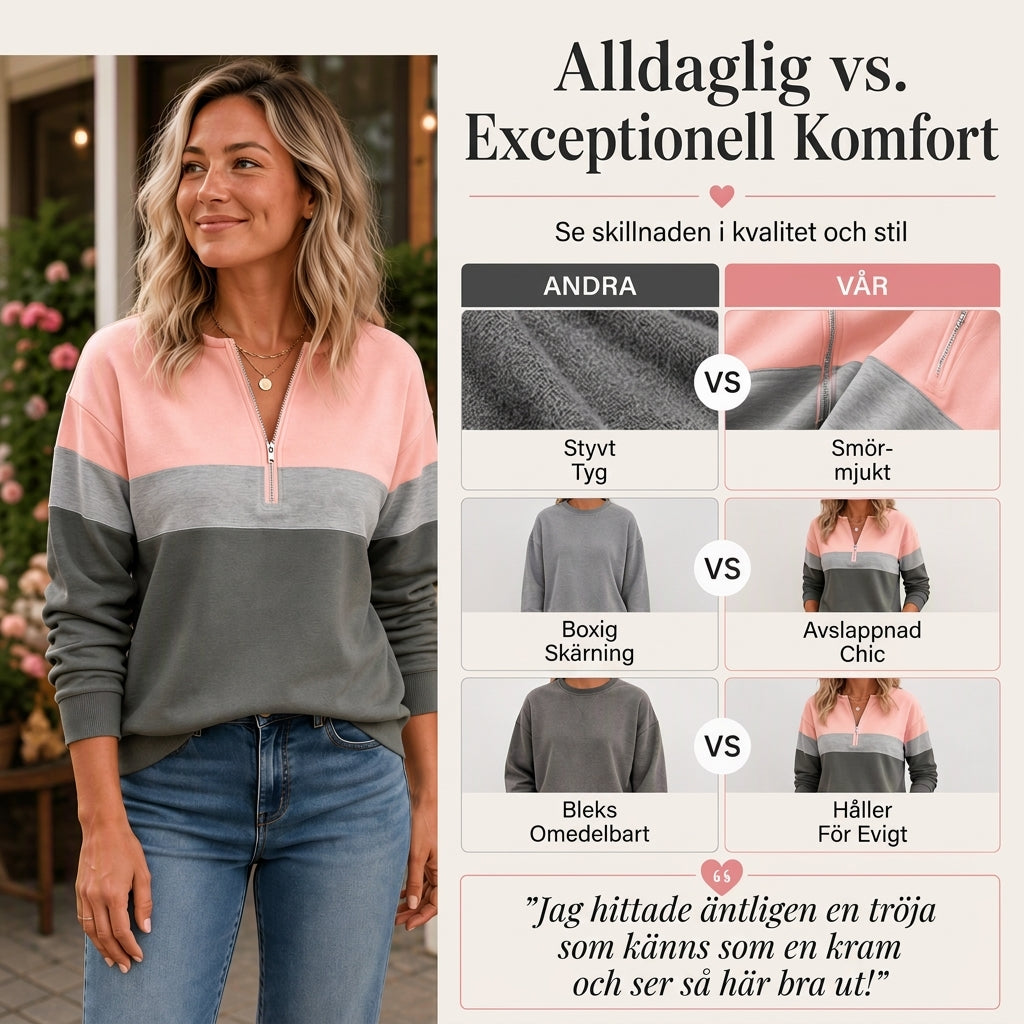 🍂Höstens bästsäljare|Mjuk stickad halvzip-tröja för kvinnor med elegant färgblockdesign