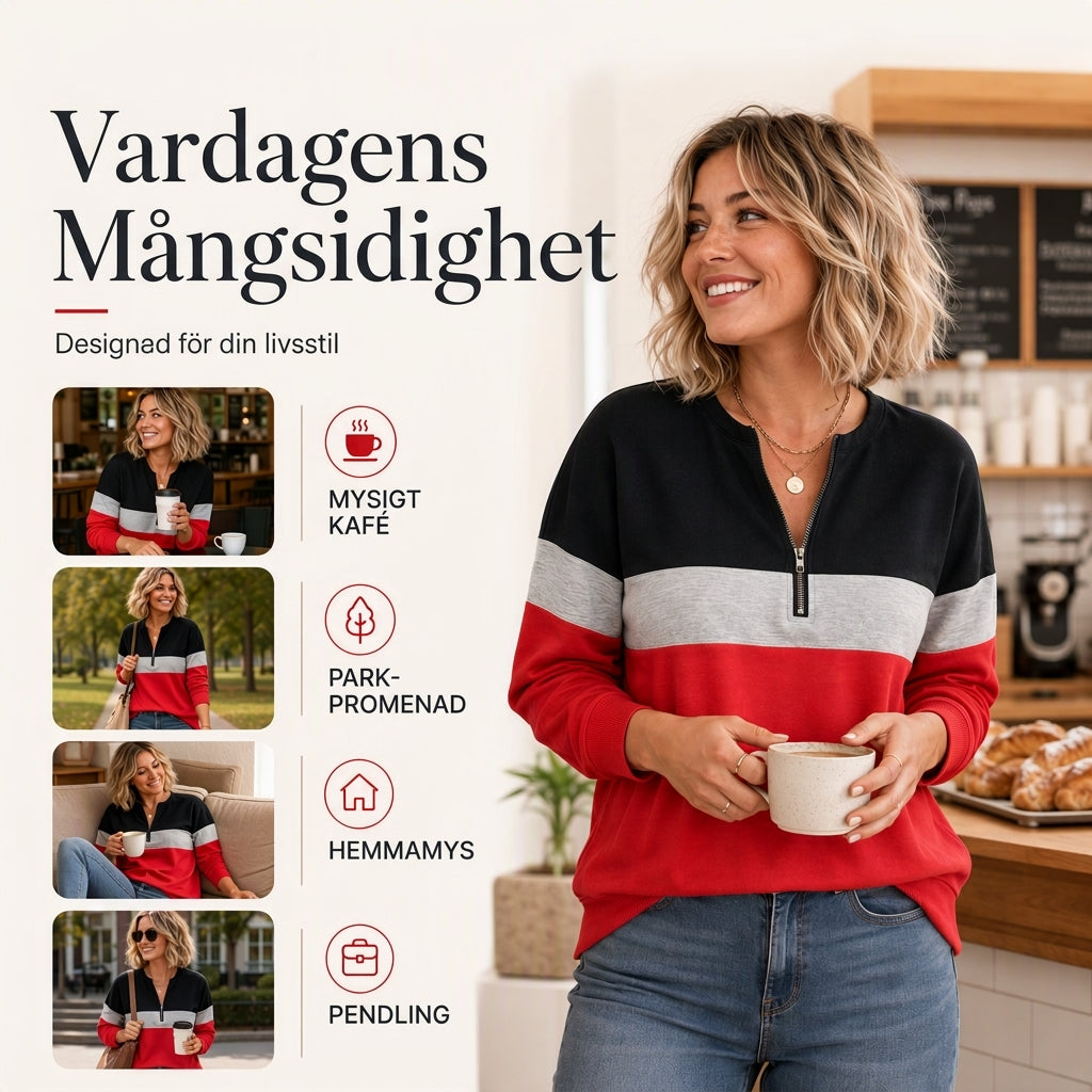 🍂Höstens bästsäljare|Mjuk stickad halvzip-tröja för kvinnor med elegant färgblockdesign