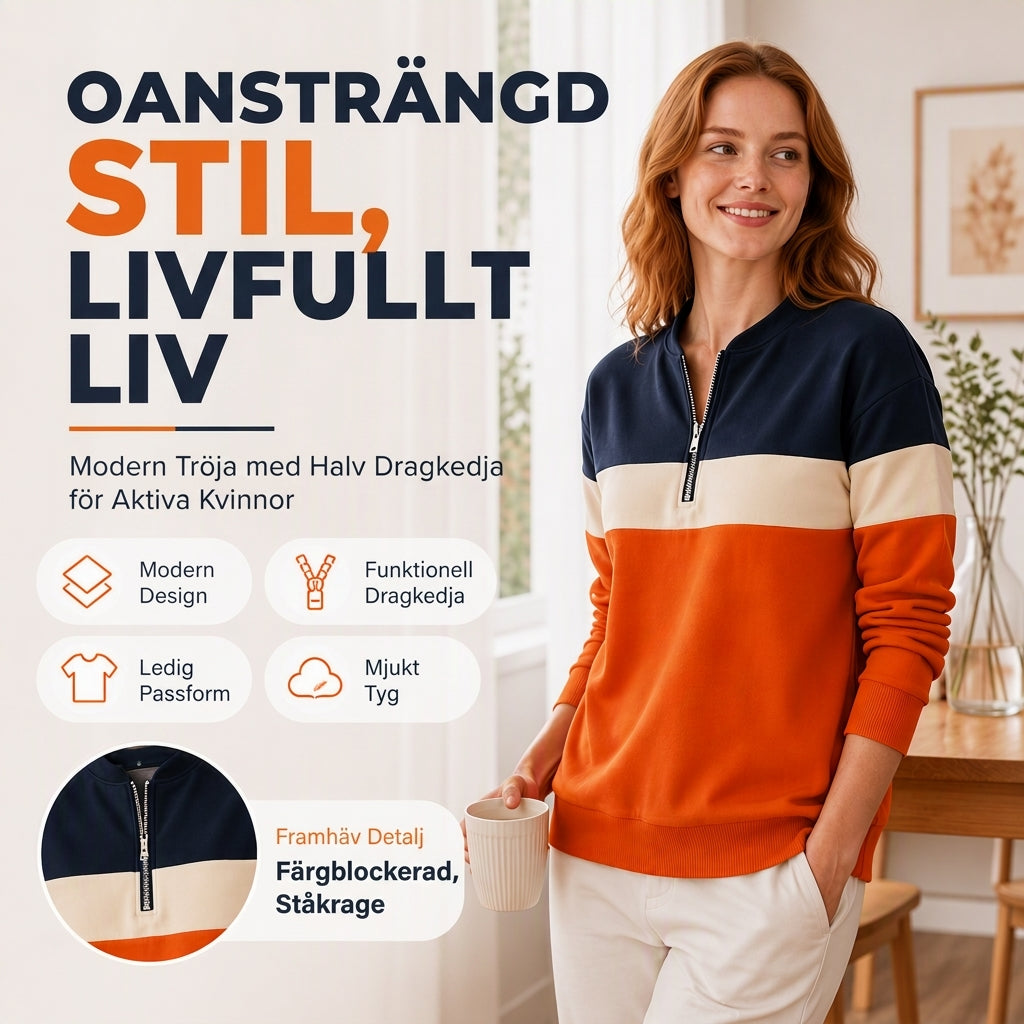🍂Höstens bästsäljare|Mjuk stickad halvzip-tröja för kvinnor med elegant färgblockdesign