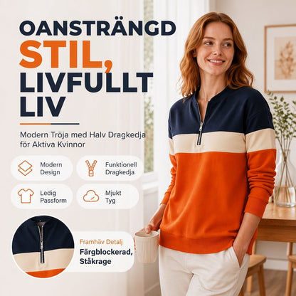 🍂Höstens bästsäljare|Mjuk stickad halvzip-tröja för kvinnor med elegant färgblockdesign