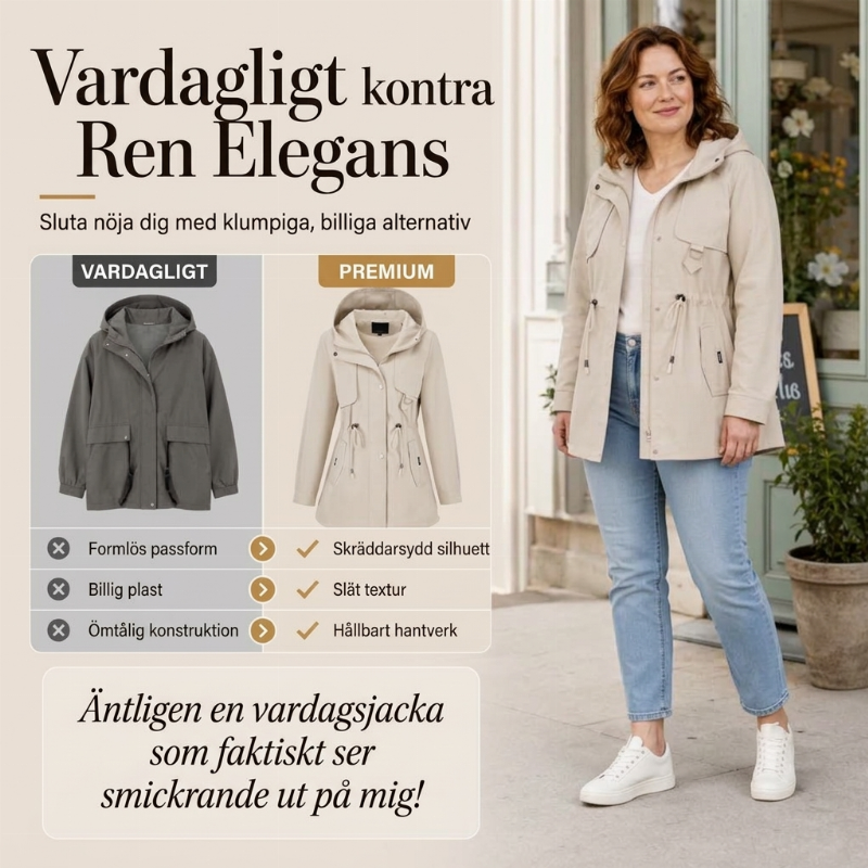 🍂Höstens bästsäljare|Elegant Halvlång Damjacka med Huva – Vindskyddande, Lätt och Bekväm för Hösten