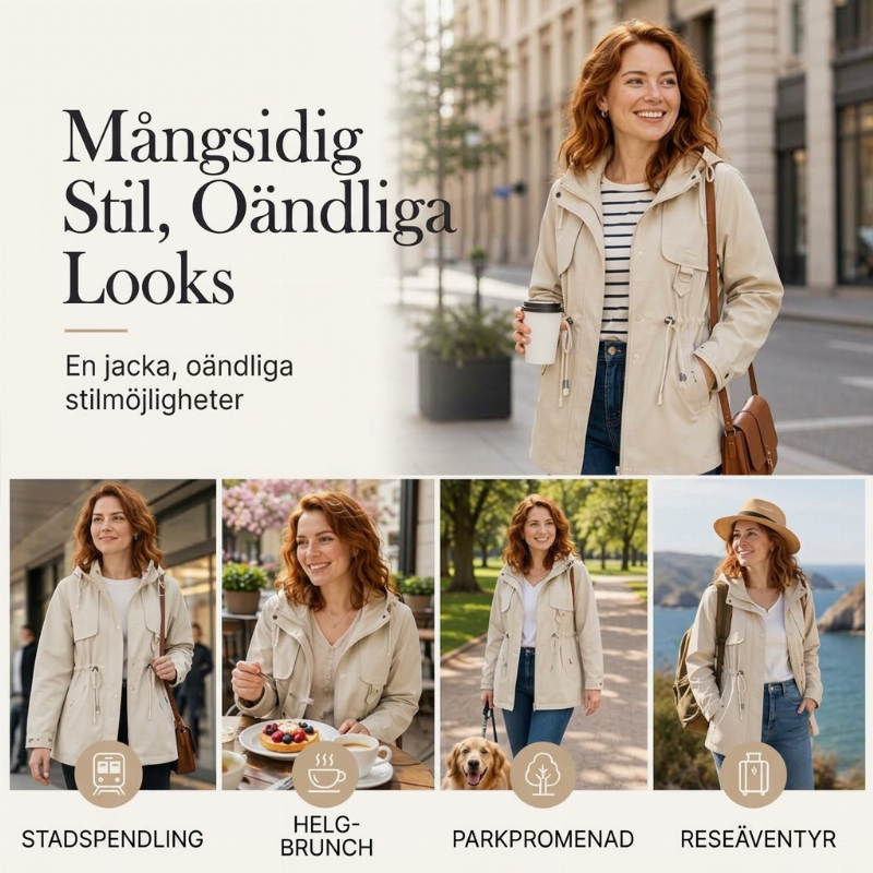 🍂Höstens bästsäljare|Elegant Halvlång Damjacka med Huva – Vindskyddande, Lätt och Bekväm för Hösten