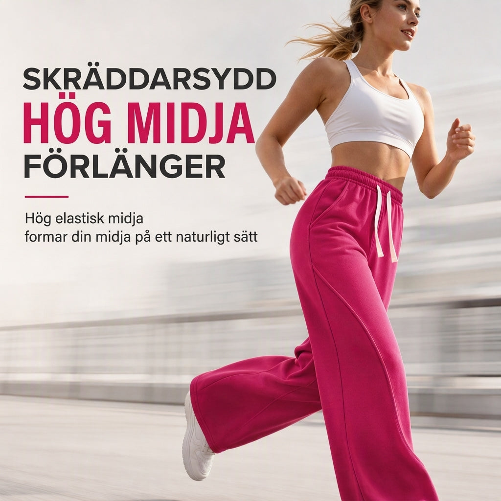 Damhögmidjade vida myrbyxor med böjda sömmar och fickor