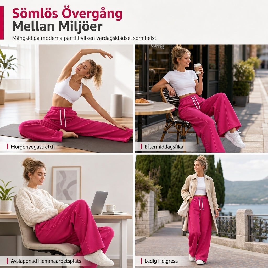 Damhögmidjade vida myrbyxor med böjda sömmar och fickor