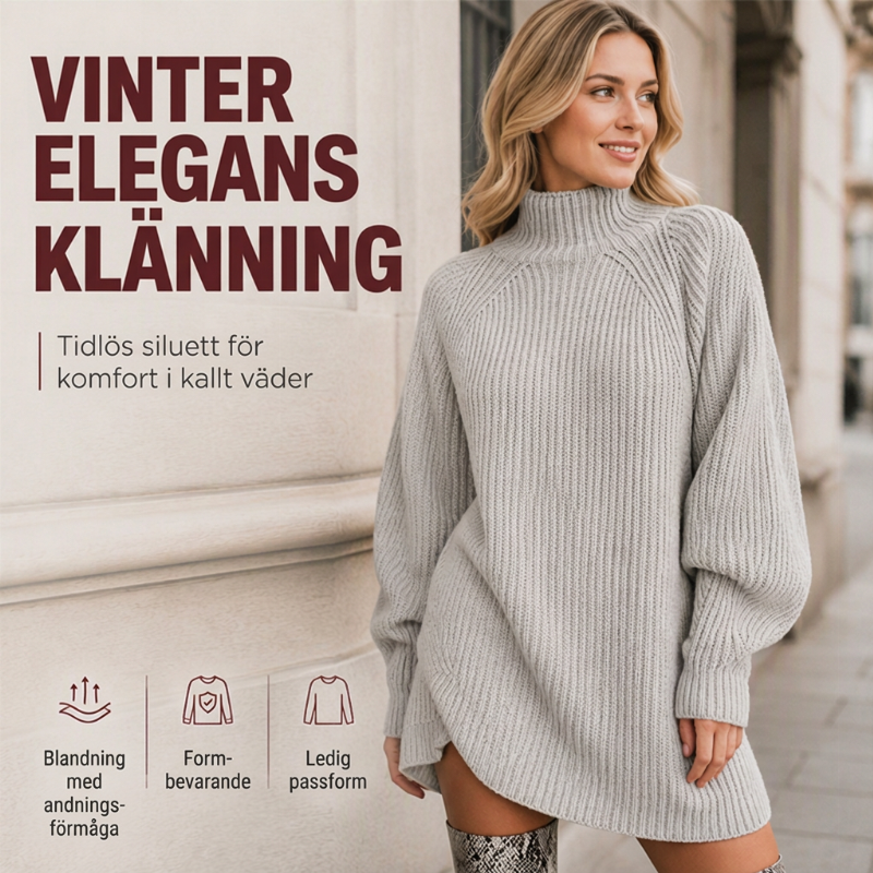 Nyhet ✨|Stickad Klänning Dam med Polokrage – Mjuk Komfort och Elegant Passform för Hösten & Vintern