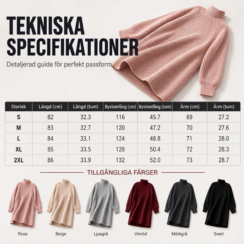 Nyhet ✨|Stickad Klänning Dam med Polokrage – Mjuk Komfort och Elegant Passform för Hösten & Vintern