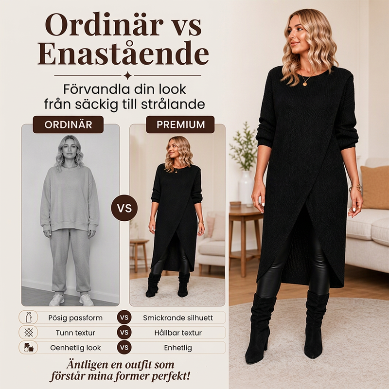 Dam långärmad löst sittande stickad klänning