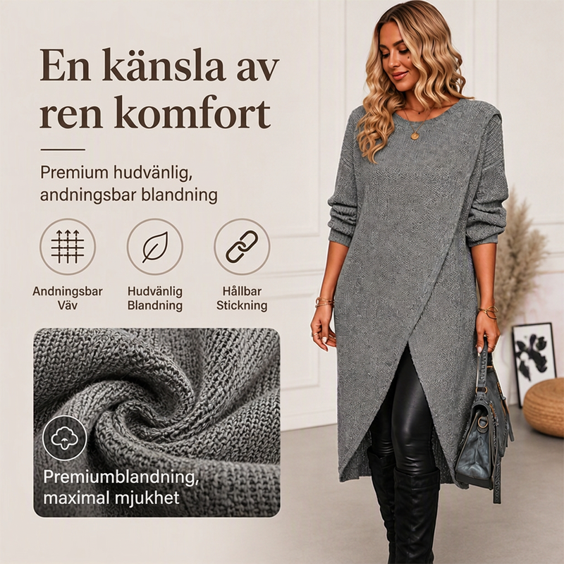 Dam långärmad löst sittande stickad klänning