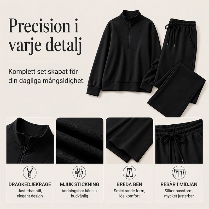 Set för kvinnor: sweatshirt med halv dragkedja och vida byxor