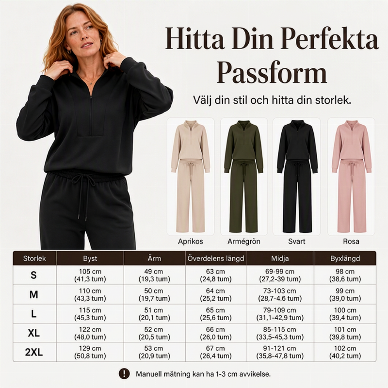 Set för kvinnor: sweatshirt med halv dragkedja och vida byxor