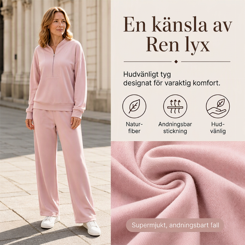 Set för kvinnor: sweatshirt med halv dragkedja och vida byxor