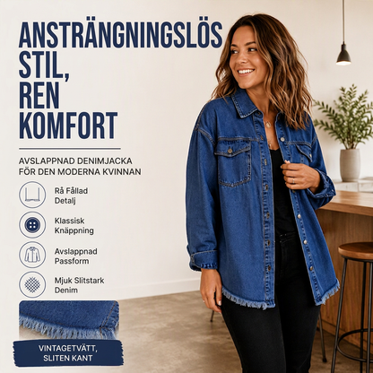 Nyhet✨|Bekväm Jeansjacka för Kvinnor – Mjuk Tvättad Denim med Avslappnad Siluett