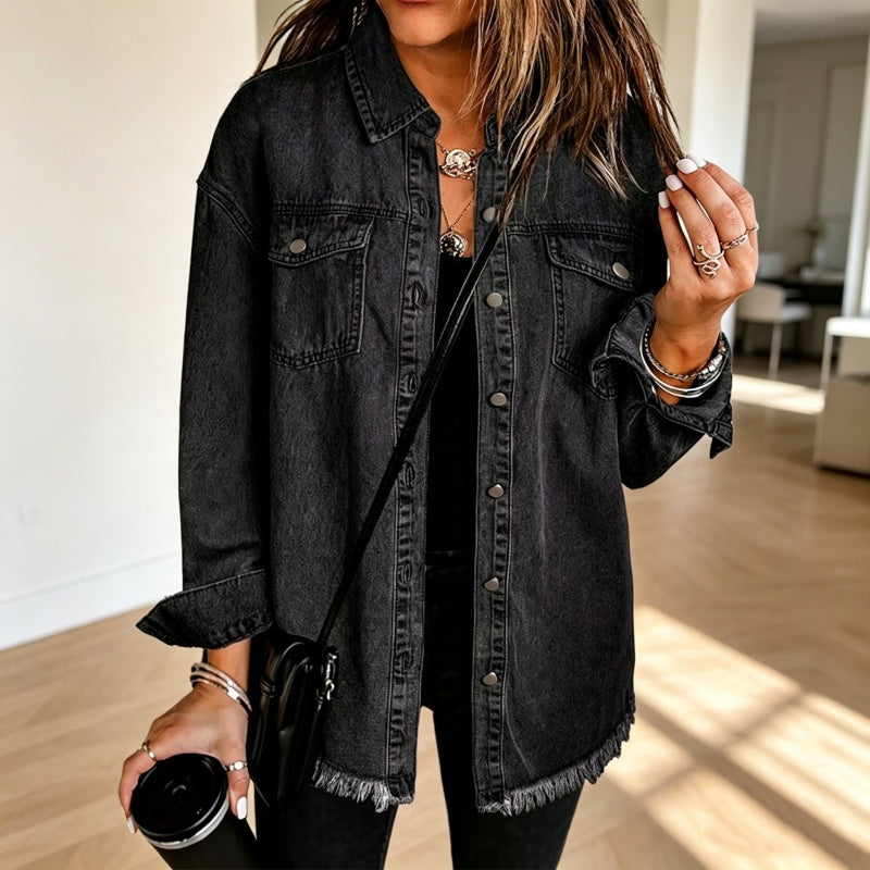 Nyhet✨|Bekväm Jeansjacka för Kvinnor – Mjuk Tvättad Denim med Avslappnad Siluett