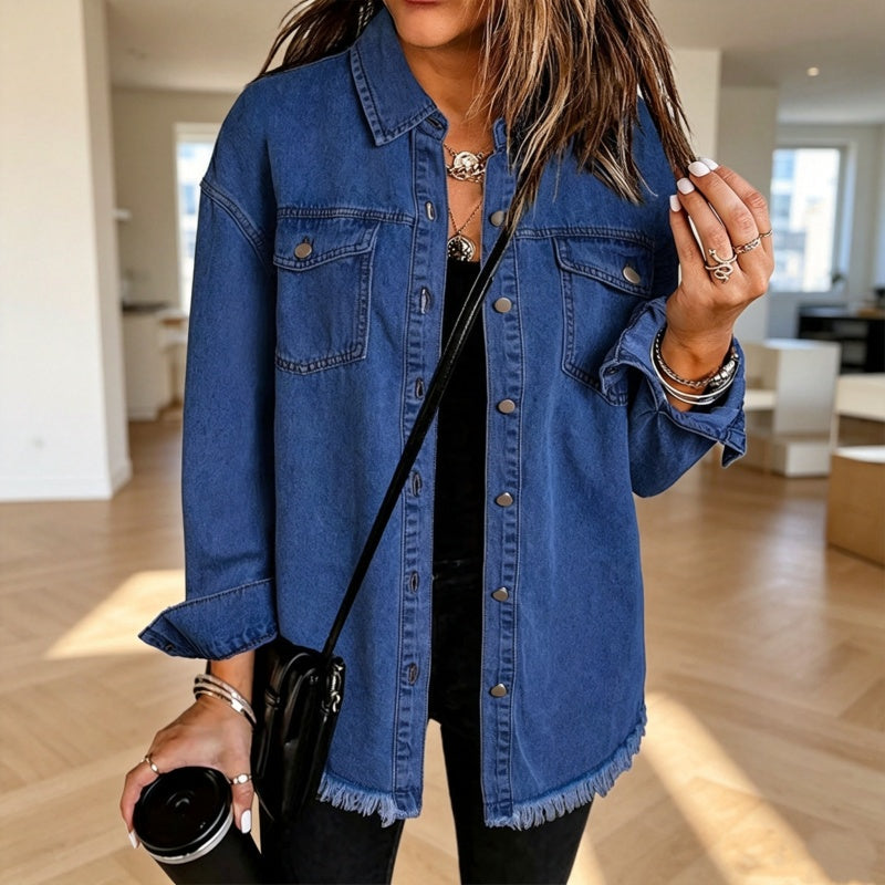 Nyhet✨|Bekväm Jeansjacka för Kvinnor – Mjuk Tvättad Denim med Avslappnad Siluett