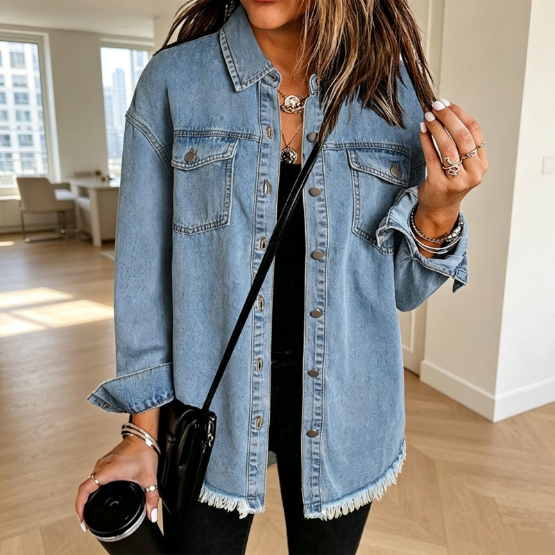 Nyhet✨|Bekväm Jeansjacka för Kvinnor – Mjuk Tvättad Denim med Avslappnad Siluett