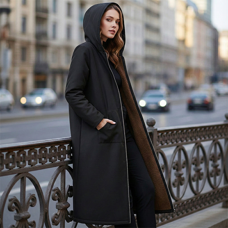🍂Nya höstnyheter|Premium Damkappa med Huva – Stilren Lång Design för Höst & Vinter