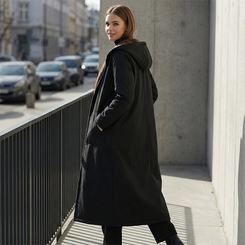 🍂Nya höstnyheter|Premium Damkappa med Huva – Stilren Lång Design för Höst & Vinter