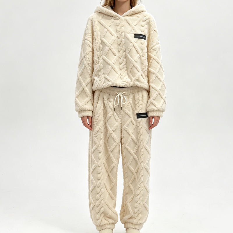 Tidsbegränsat erbjudand✨|Mysigt Fleece Set Dam – Fluffig Hoodie & Byxor med 3D-Struktur, Varm Komfort och Avslappnad Passform