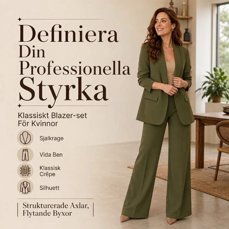 Elegant Kostymset för Dam – Stilren Kavaj & Vida Byxor med Bekväm Passform