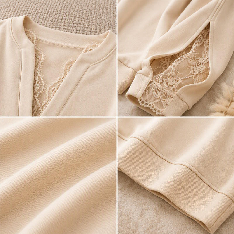 ✨ Kvinnlig detalj | Elegant Damtröja med V-ringning – Feminin Design med Spetsdetaljer och Bekväm Passform