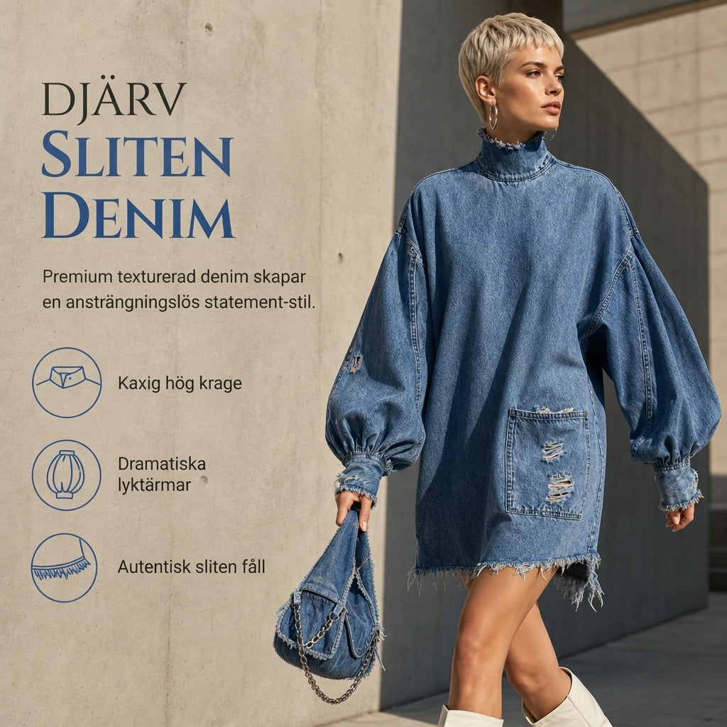 Nyhetserbjudande✨|Modern Denimklänning med Volymärmar – Komfortabel Passform och Elegant Look