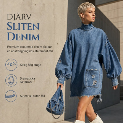 Nyhetserbjudande✨|Modern Denimklänning med Volymärmar – Komfortabel Passform och Elegant Look
