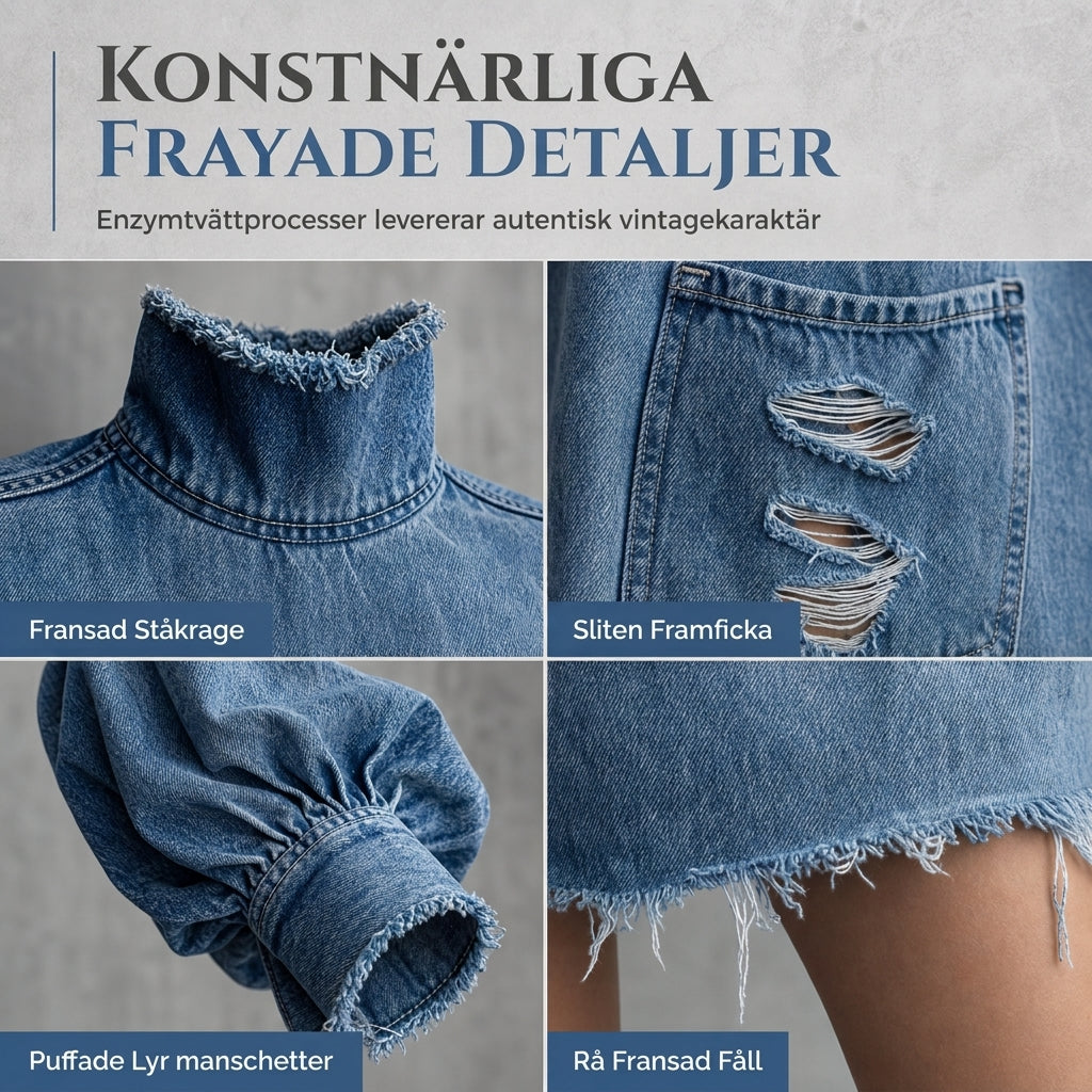 Nyhetserbjudande✨|Modern Denimklänning med Volymärmar – Komfortabel Passform och Elegant Look