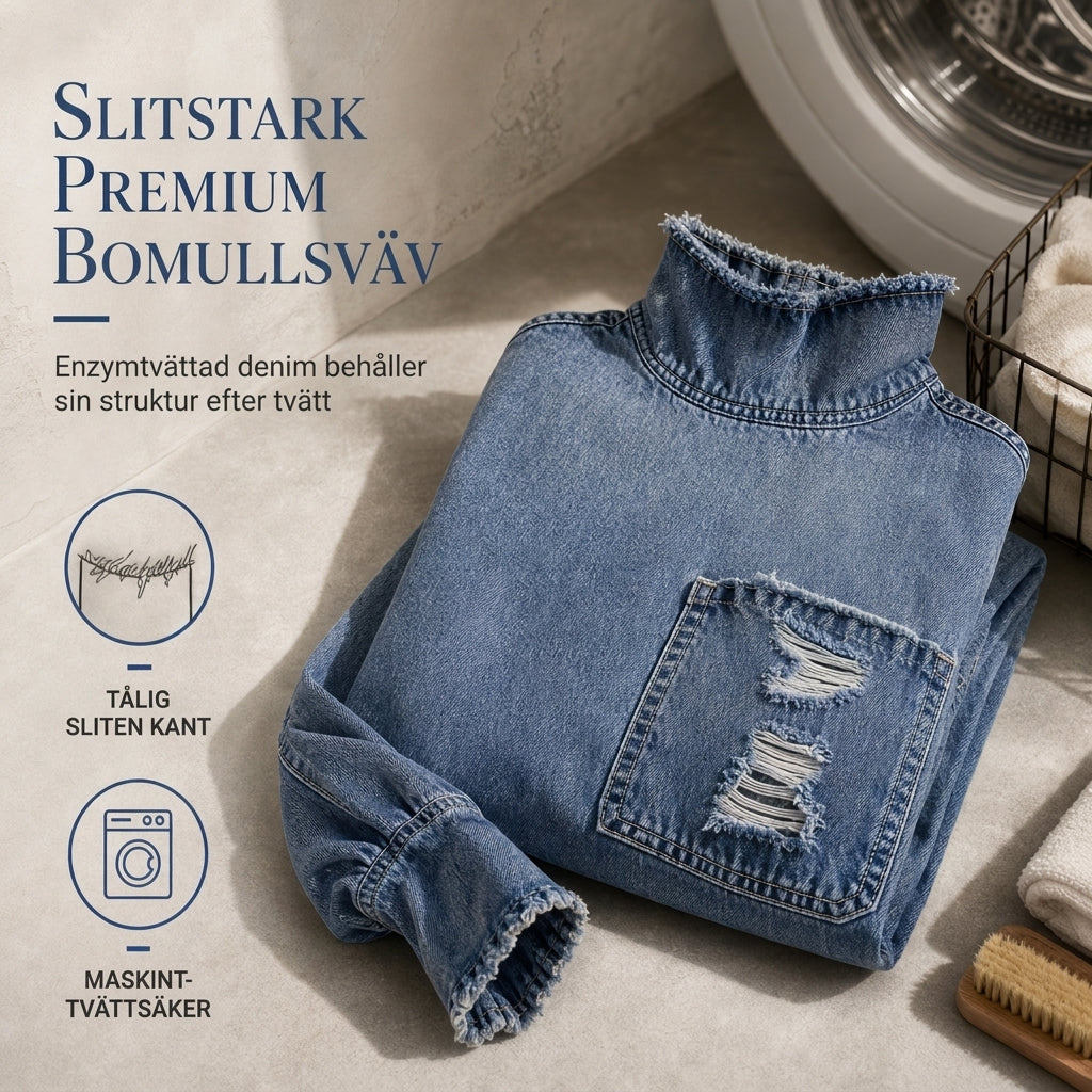 Nyhetserbjudande✨|Modern Denimklänning med Volymärmar – Komfortabel Passform och Elegant Look