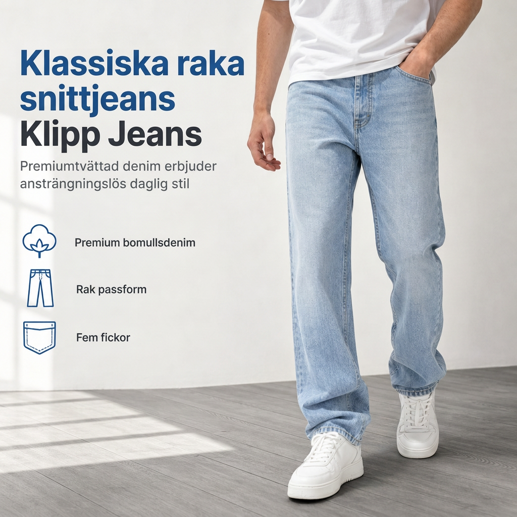 Klassiska Straight Leg Jeans Herr – Bekväm Passform med Tidlös Denimstil