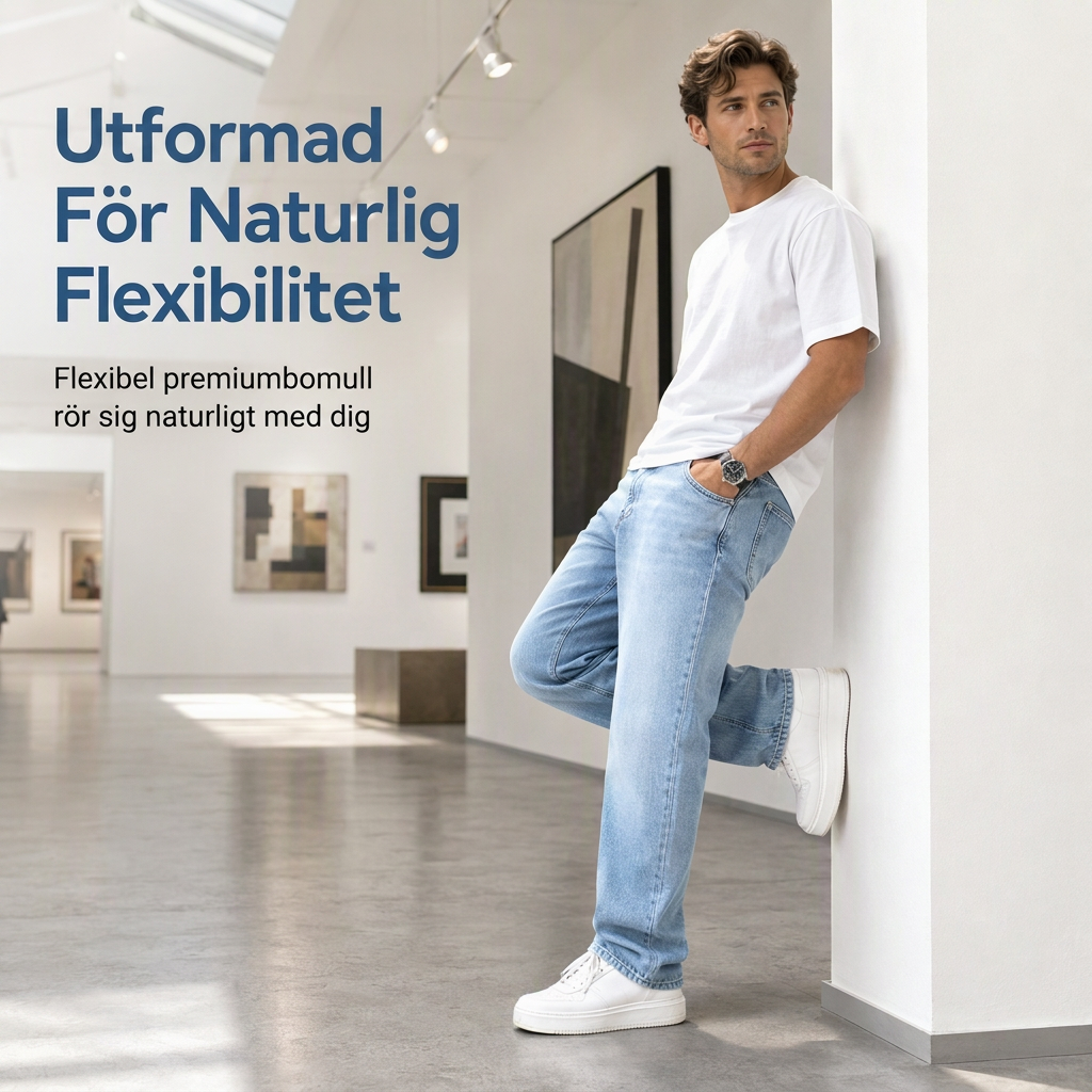 Klassiska Straight Leg Jeans Herr – Bekväm Passform med Tidlös Denimstil