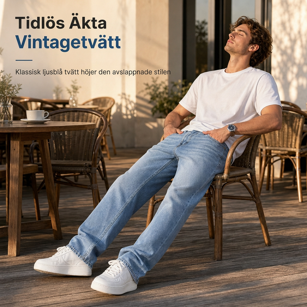 Klassiska Straight Leg Jeans Herr – Bekväm Passform med Tidlös Denimstil