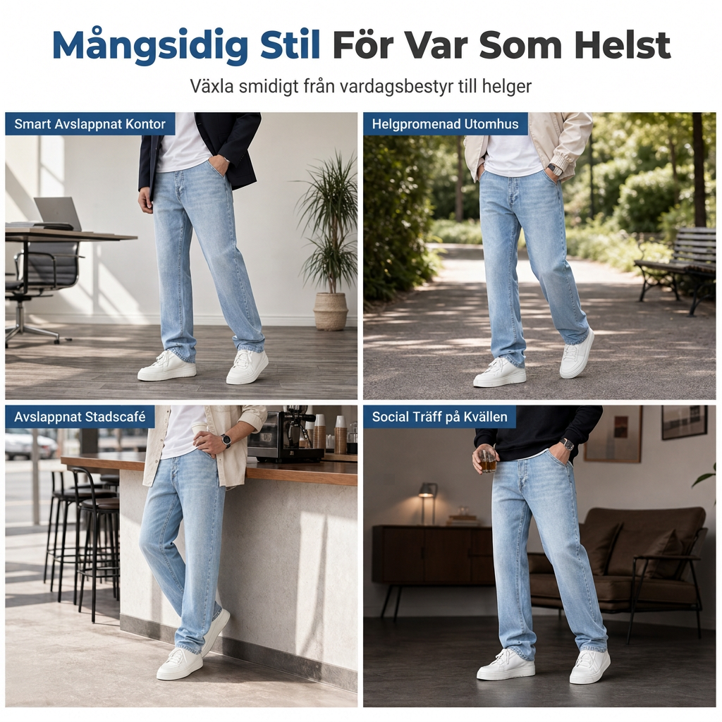Klassiska Straight Leg Jeans Herr – Bekväm Passform med Tidlös Denimstil