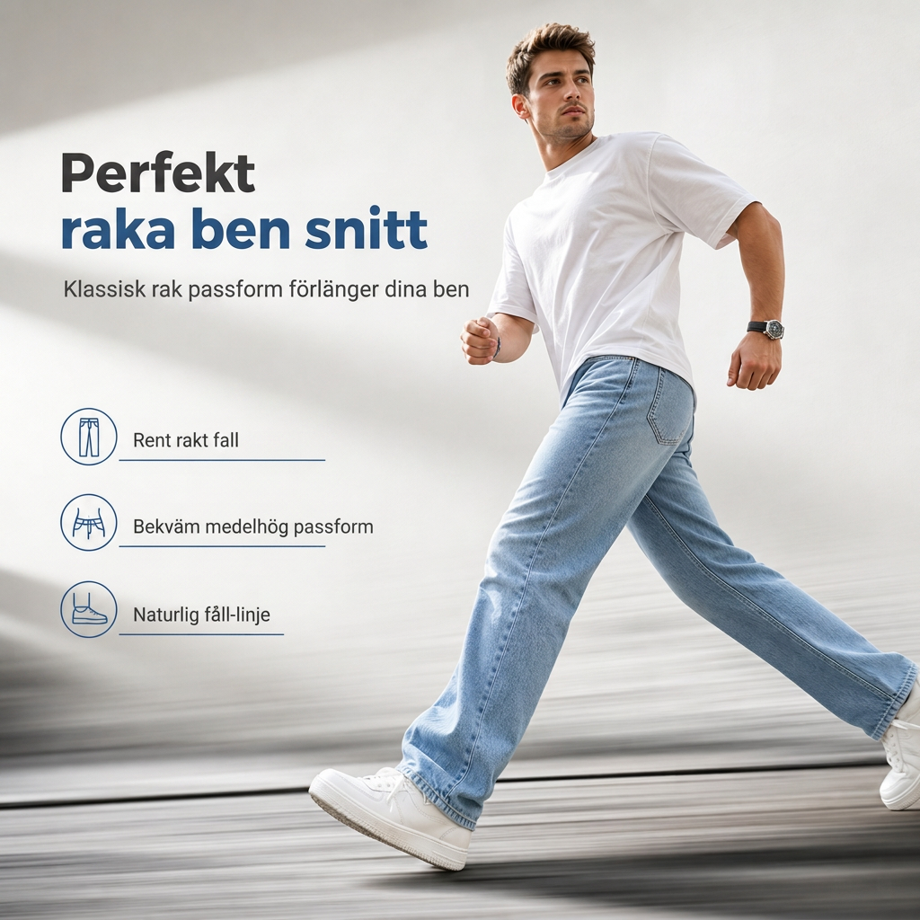 Klassiska Straight Leg Jeans Herr – Bekväm Passform med Tidlös Denimstil
