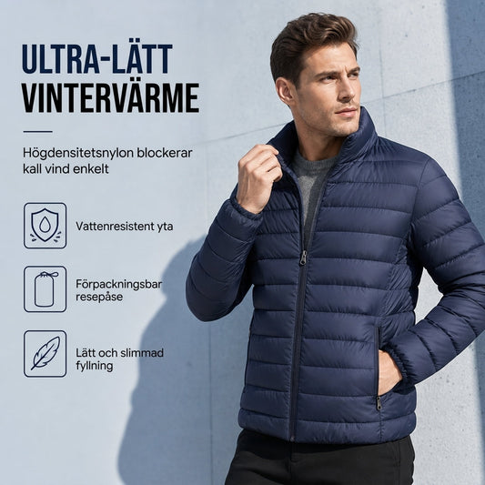 🧥Lätt Vinterjacka Herr – Vadderad Jacka med Stående Krage, Vindskydd och Värme