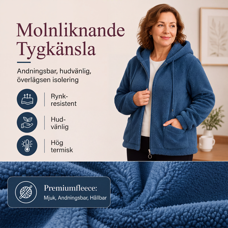 Mysig Fleecejacka Dam med Huva – Varm, Mjuk och Avslappnad Passform