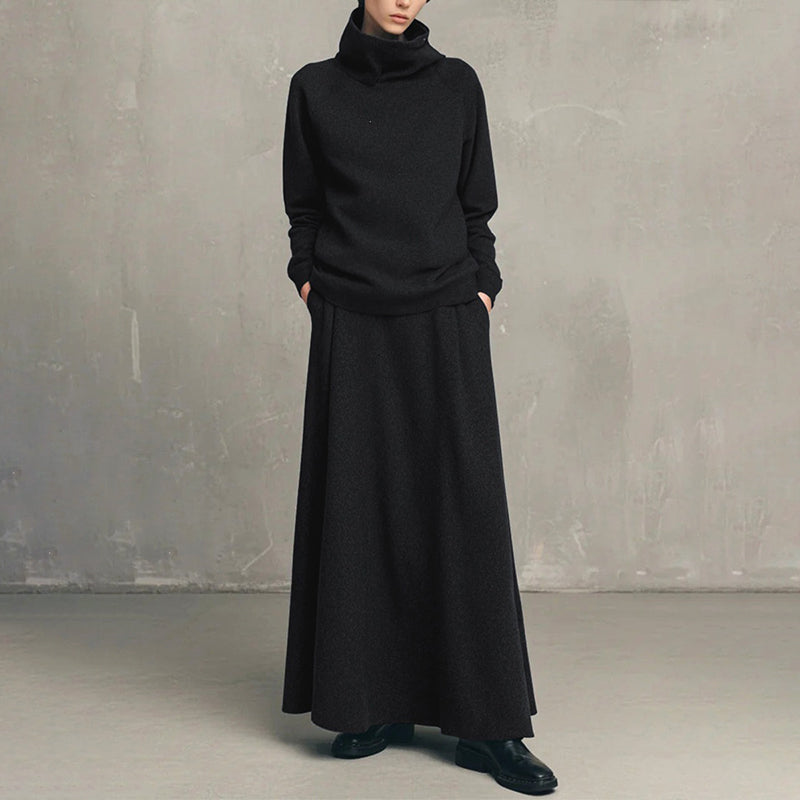 Elegant Stickat Set Dam – Polotröja & Lång Kjol med Bekväm Passform