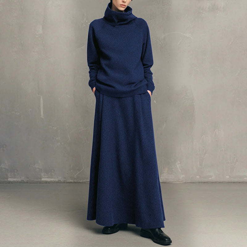 Elegant Stickat Set Dam – Polotröja & Lång Kjol med Bekväm Passform