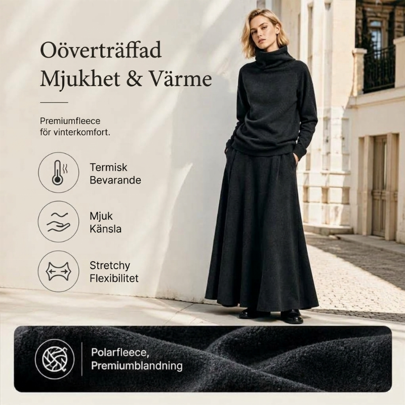 Elegant Stickat Set Dam – Polotröja & Lång Kjol med Bekväm Passform