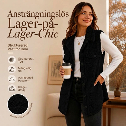 🍂Höstens bästsäljare|Elegant Väst Dam med Slagkrage – Varm & Bekväm Lager-på-Lager Stil