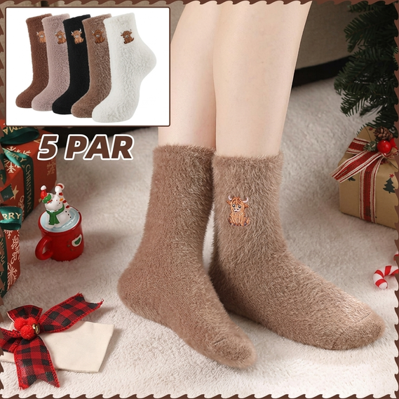 ⏳Tidsbegränsat erbjudande: 50 % rabatt⏰Söta och varma plyschsockor för kvinnor med broderad Highland Cow🐮🧦