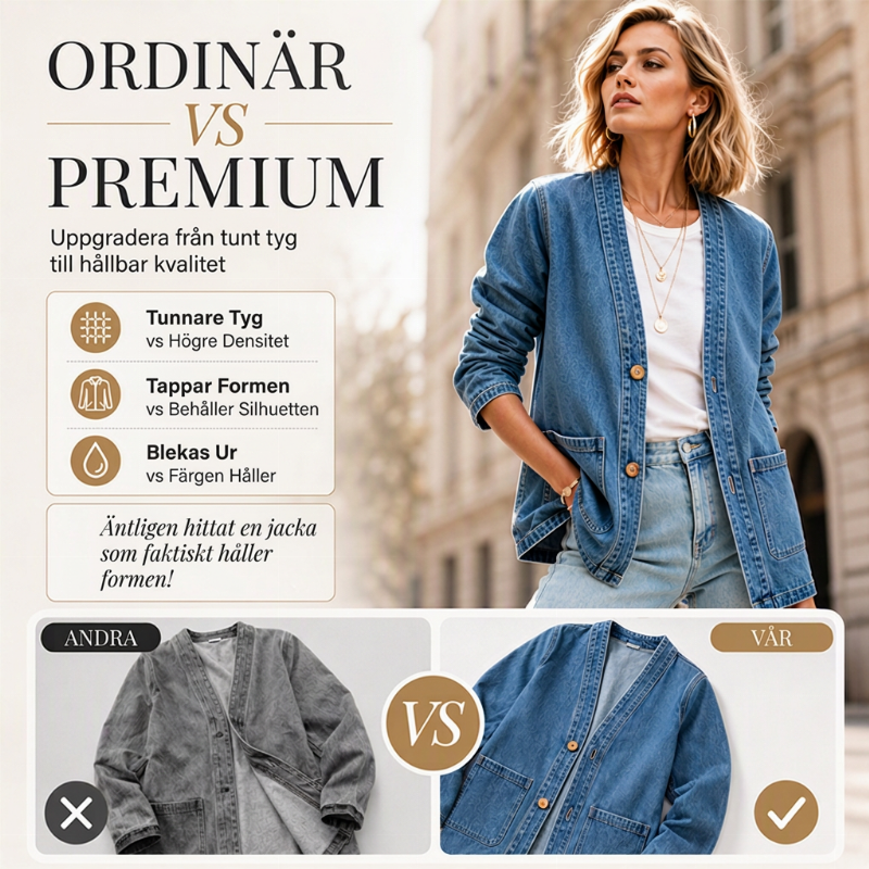 Elegant Denimkofta för Kvinnor – V-ringad Oversize Jacka med Mjuk Komfort & Tidlös Stil