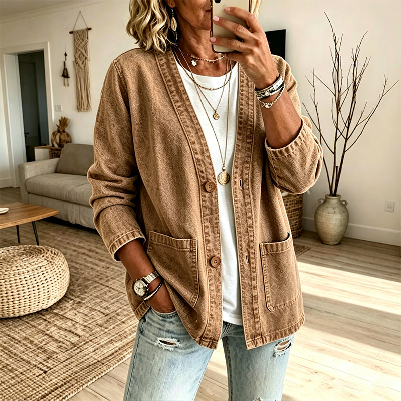 Elegant Denimkofta för Kvinnor – V-ringad Oversize Jacka med Mjuk Komfort & Tidlös Stil