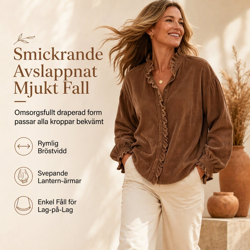 ⏳ Het erbjudande! |Elegant Manchesterblus för Dam – Mjuk Vintage-Inspirerad Skjorta med Volangdetaljer