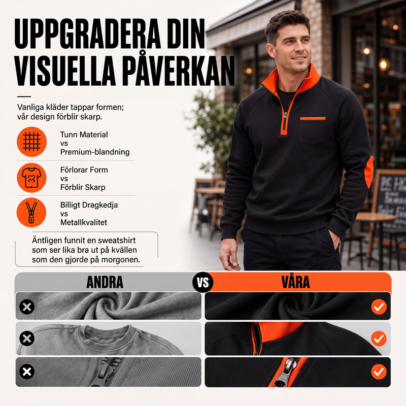 Quarter Zip Tröja Herr – Varm Sweatshirt med Hög Krage och Avslappnad Passform