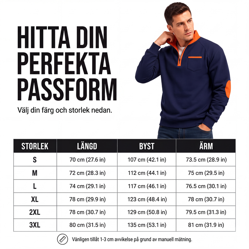 Quarter Zip Tröja Herr – Varm Sweatshirt med Hög Krage och Avslappnad Passform