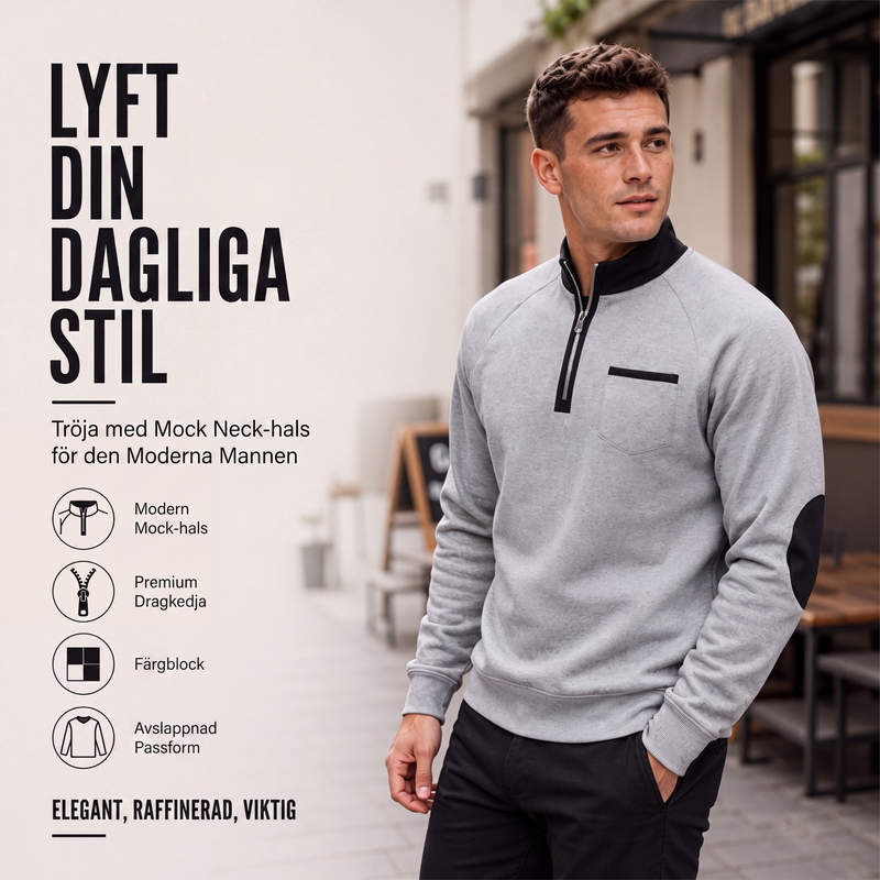 Quarter Zip Tröja Herr – Varm Sweatshirt med Hög Krage och Avslappnad Passform